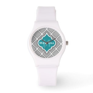 Stylish Teal and Gray Moroccan Tile Pattern Watch