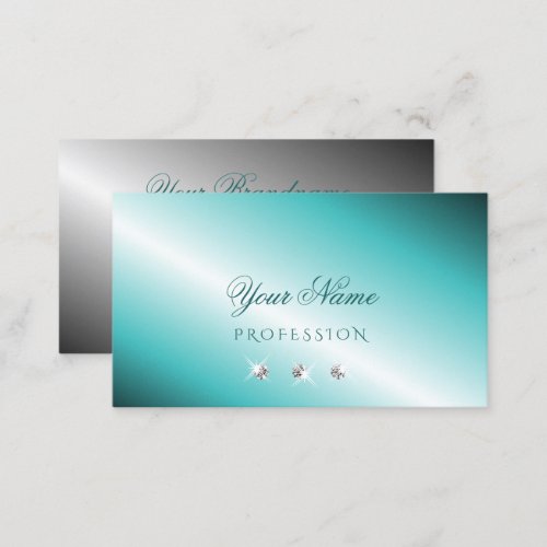 Stylish Teal and Silver Sparkling Diamonds Elegant Business Card