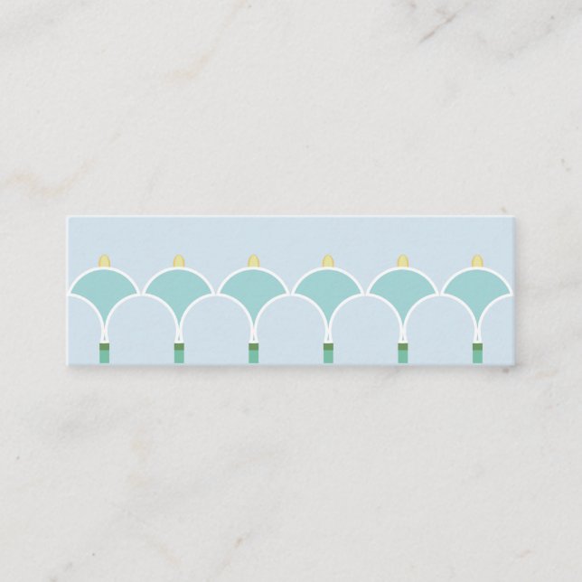 Stylish teal and white geometric flower arches mini business card (Front)