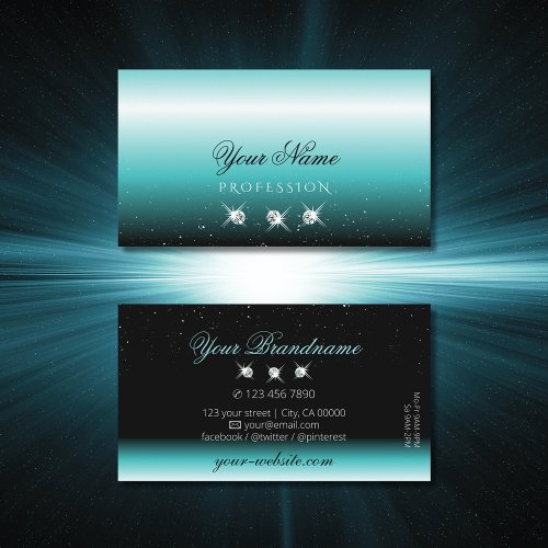Stylish Teal Black Ombre Sparkle Diamonds Elegant Business Card