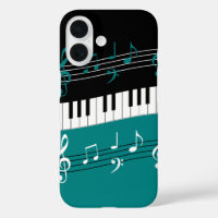 Stylish Teal Black White Piano Keys and Notes