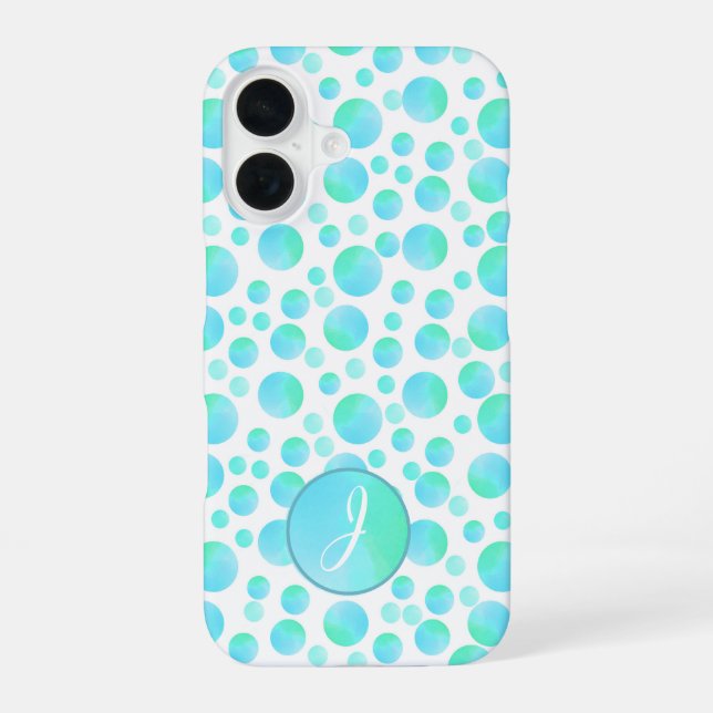 Stylish Teal Blue Bubbles Modern Custom Monogram  iPhone Case (Back)