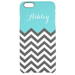 Stylish Teal Blue Chevron Zigzag Pattern Monogram Clear iPhone 6 Plus Case