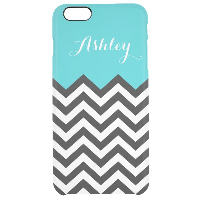 Stylish Teal Blue Chevron Zigzag Pattern Monogram Uncommon iPhone Case (Back)