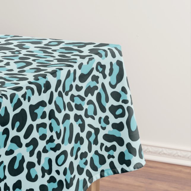Stylish Teal Blue Leopard Print Tablecloth (In Situ)