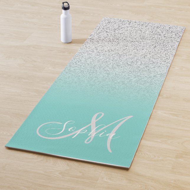 Stylish teal blue ombre personalized monogrammed yoga mat (In Situ)