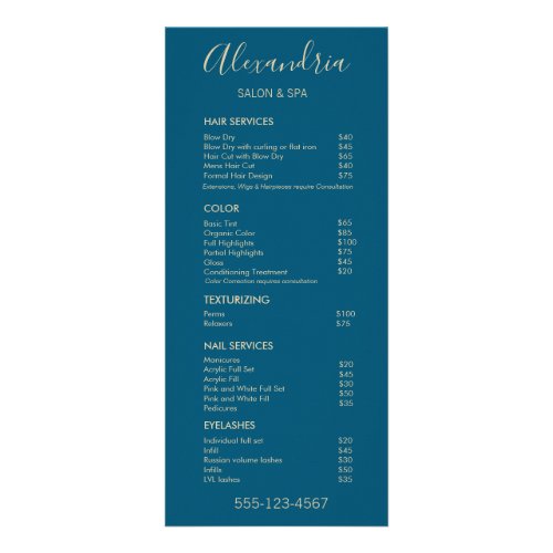 Stylish Teal Blue Salon Service Spa Menu