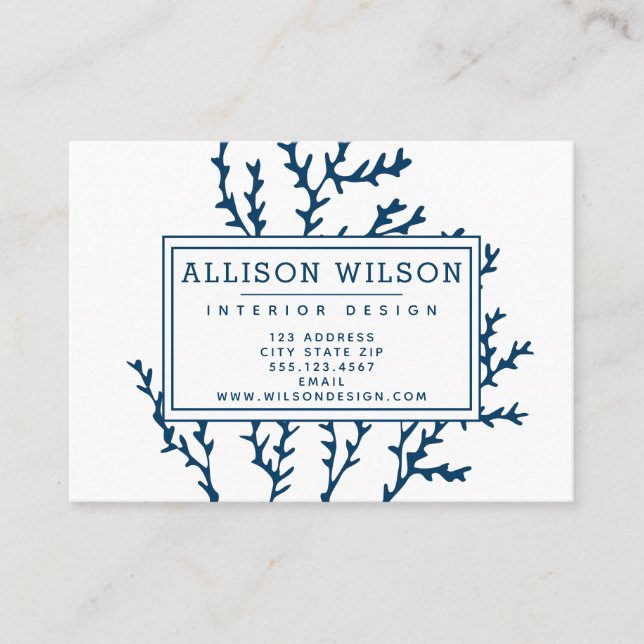 Stylish Teal Blue Seaweed Pattern - Ocean Theme Business Card (Front)