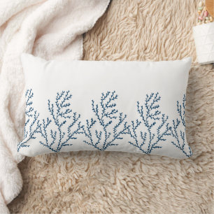 Stylish Teal Blue Seaweed Pattern - Ocean Theme Lumbar Pillow