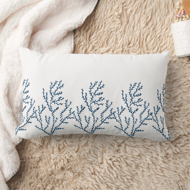 Stylish Teal Blue Seaweed Pattern - Ocean Theme Lumbar Pillow (Blanket)