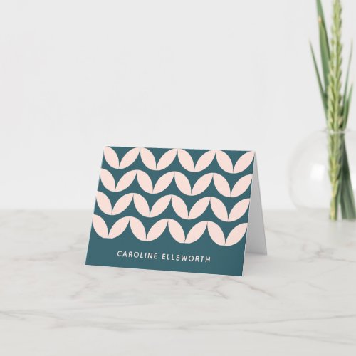 Stylish Teal Blush Mid Mod Geometric Personalized Note Card