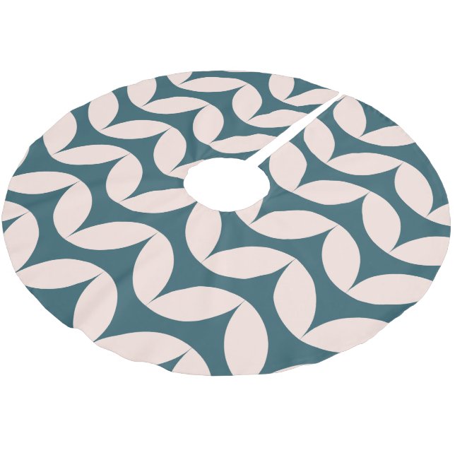 Stylish Teal Blush Modern Geometric Shapes Pattern Brushed Polyester Tree Skirt (Angled)