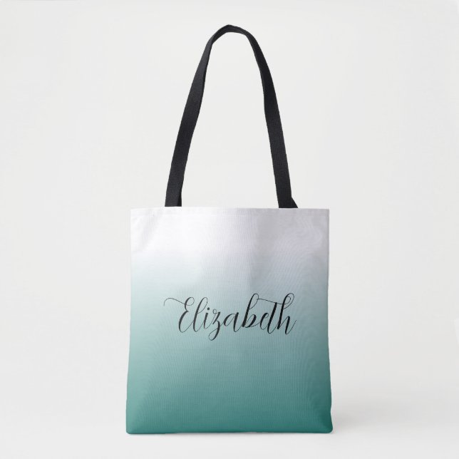 Stylish Teal Create Your Own Calligraphy Name Tote Bag (Front)