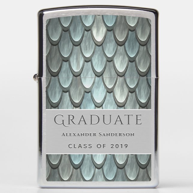 Stylish Teal Gray Custom Graduation Zippo Lighter (Front)