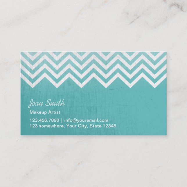 Stylish Teal Green Chevron Stripes Makeup Artist Business Card (Front)