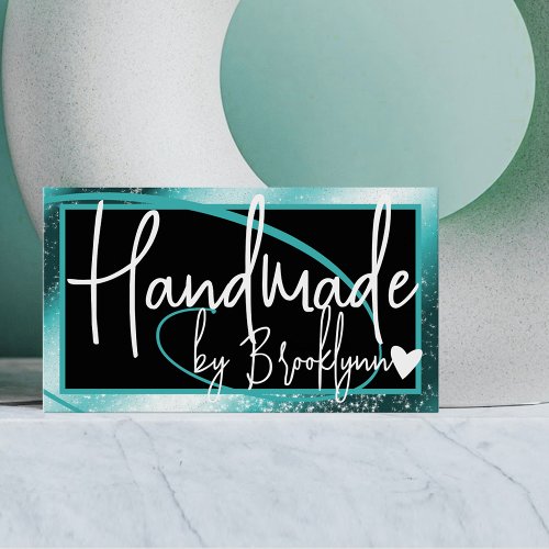 Stylish Teal Green Frame Heart Handmade by Name  Business Card