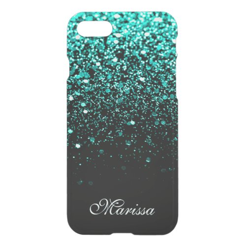 Stylish Teal Green Glitter Cool Black iPhone SE87 Case