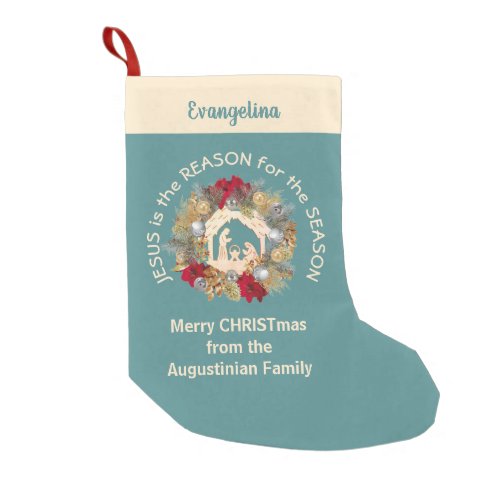 Stylish Teal JESUS IS THE REASON Small Christmas Stocking
