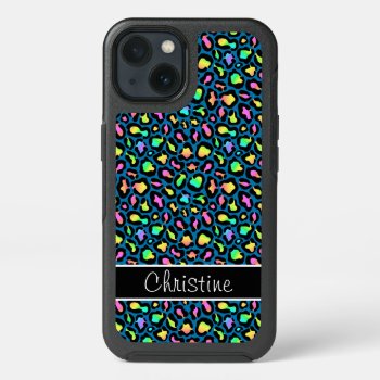 Stylish Teal Leopard Cool Black Iphone 13 Case by girlygirlgraphics at Zazzle