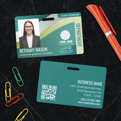 Stylish Teal Lime Faux Gold Wave Photo 2 Logos Badge