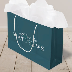 Stylish Teal   Modern Minimal Trendy Blue Name Large Gift Bag