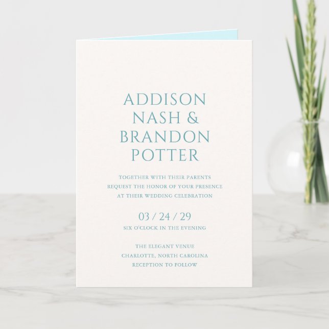 Stylish Teal Modern Wedding Invitation (Front)