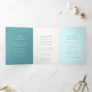 Stylish Teal Modern Wedding Tri-Fold Invitation