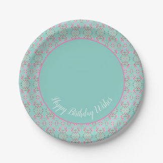 Stylish Teal Pink and White Happy Birthday Plates