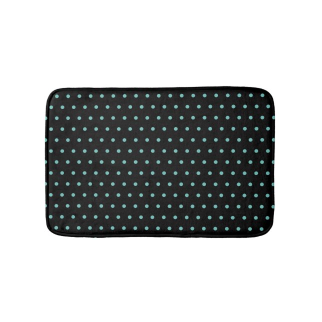 Stylish TEAL Polka Dot Black Bath Mat (Front)