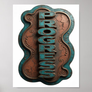 Stylish Teal PROGRESS Modern Design Poster