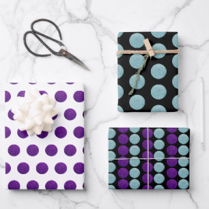 Stylish Teal Purple Glittery Polka Dots Festive Wrapping Paper Sheets