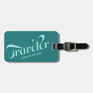Stylish Teal Script Typography Traveler Bag Tag