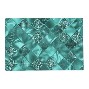 Stylish Teal Shimmer Glitter and Foil Diamonds Placemat