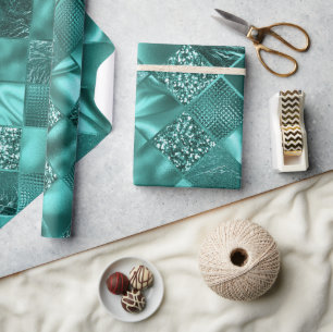 Stylish Teal Shimmer Glitter and Foil Diamonds Wrapping Paper