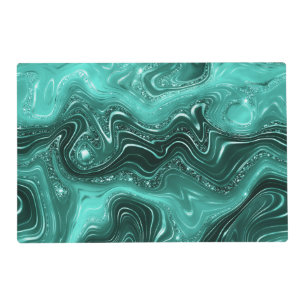 Stylish Teal Shimmer Glitter & Foil Strata Marble Placemat