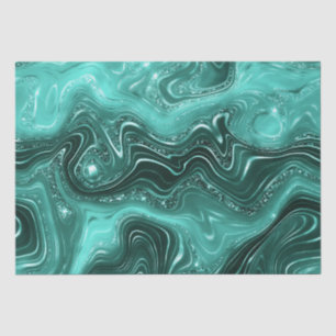 Stylish Teal Shimmer Glitter & Foil Strata Marble Tissue Paper