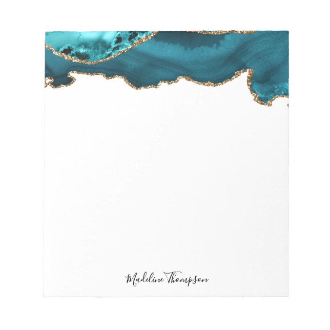 Stylish Teal Velvet Agate Geode Script Typography Notepad (Front)