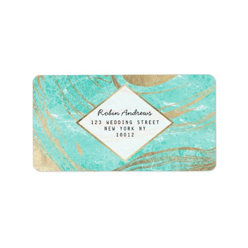 Stylish teal white gold elegant marble Label