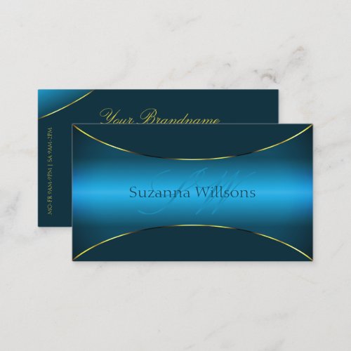 Stylish Teal with Gold Shimmer Border and Monogram Business Card