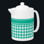 Stylish Teapot Emerald Dogtooth Check<br><div class="desc">A stylish Teapot,  with a houndstooth check pattern in trending Emerald Green and white. There is a plain band at the top of the pattern which you can personalise with a name or some text - or,  alternatively,  leave blank. (This design also fits a smaller teapot).</div>