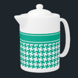Stylish Teapot Emerald Dogtooth Check<br><div class="desc">A stylish Teapot,  with a houndstooth check pattern in trending Emerald Green and white. There is a plain band at the top of the pattern which you can personalise with a name or some text - or,  alternatively,  leave blank. (This design also fits a smaller teapot).</div>