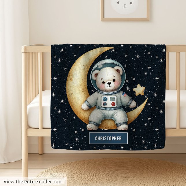 Stylish Teddy Bear Astronaut Personalized Name Baby Blanket (Stylish Teddy Bear Astronaut Personalized Name baby blanket)