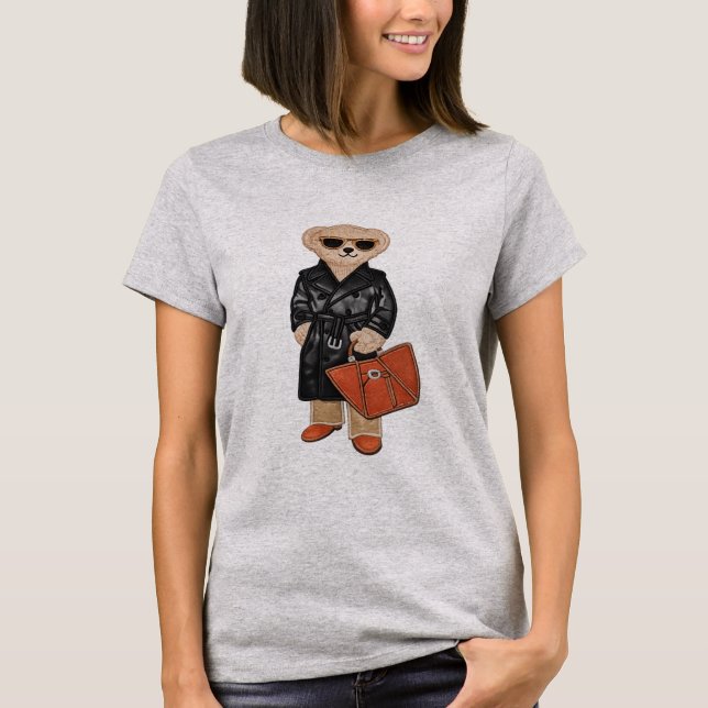 Stylish Teddy Bear Chic Trench Coat Bear Graphic T-Shirt (Front)
