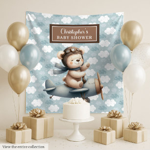 Stylish teddy bear pilot baby shower party sign tapestry