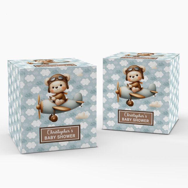 Stylish Teddy Bear Pilot Blue Party Favor Box (Stylish Teddy Bear Pilot Blue Party Favor Box)