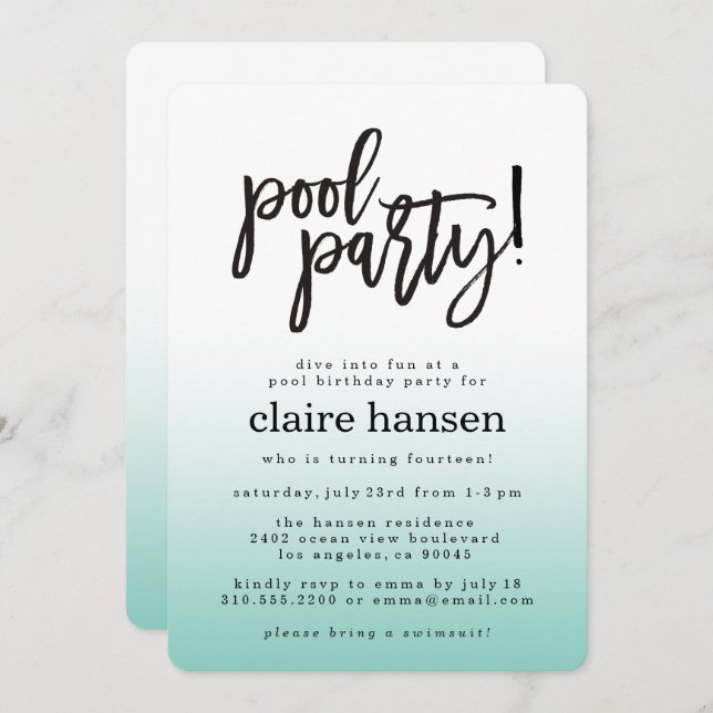 Stylish Teen Pool Party Birthday Invitation (Front/Back)