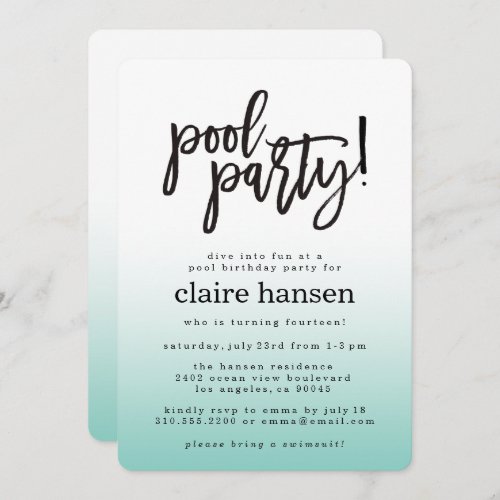 Stylish Teen Pool Party Birthday Invitation