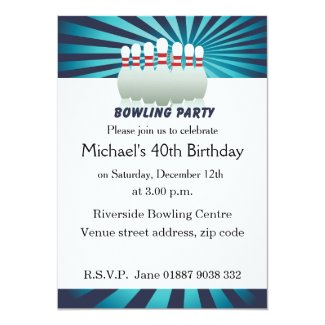 Stylish Ten Pin Bowling Birthday Party Invitation 5" X 7" Invitation Card