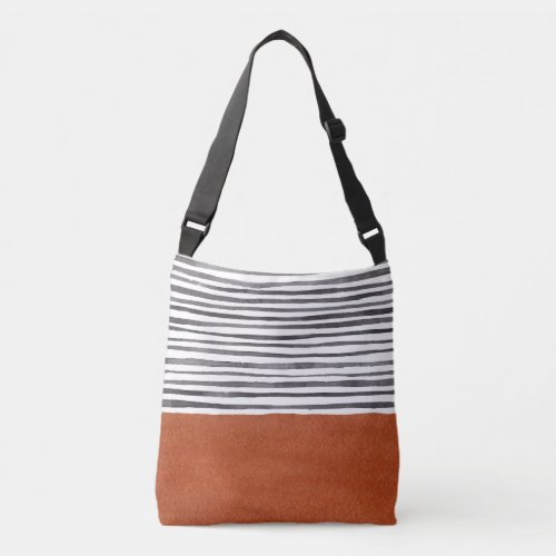 Stylish Terracotta and Black Stripes Watercolor   Crossbody Bag