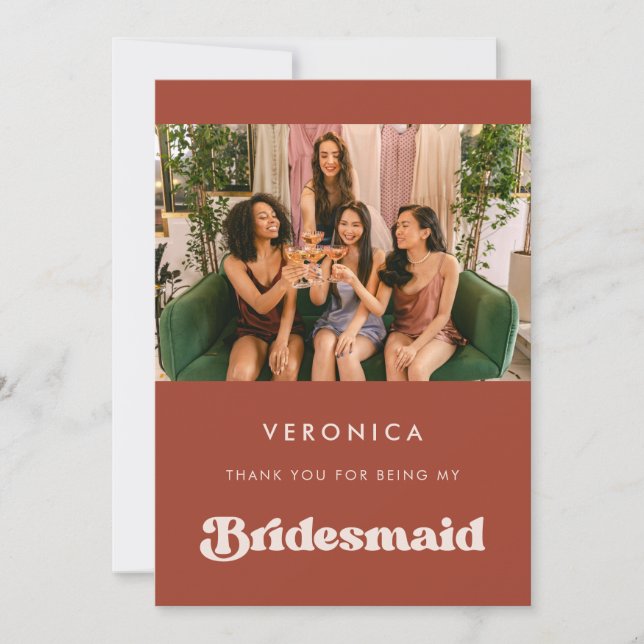 Stylish Terracotta Bridesmaid Thank you Photo card (Front)